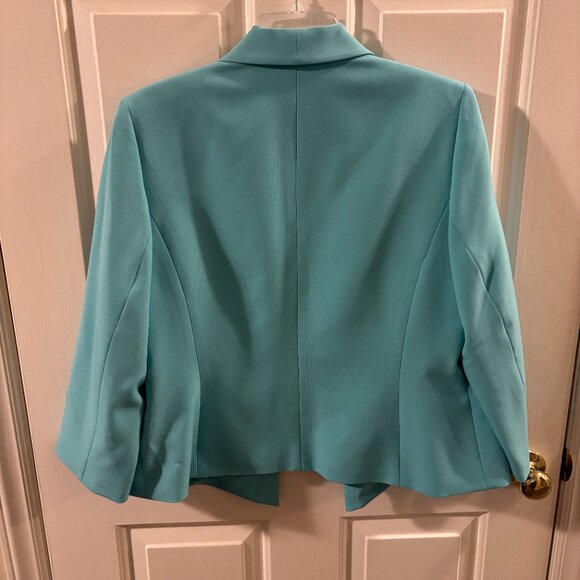Kasper Women's Light Blue Aqua Drape Front Blazer Jacket ~ 12 EUC - Picture 2 of 5